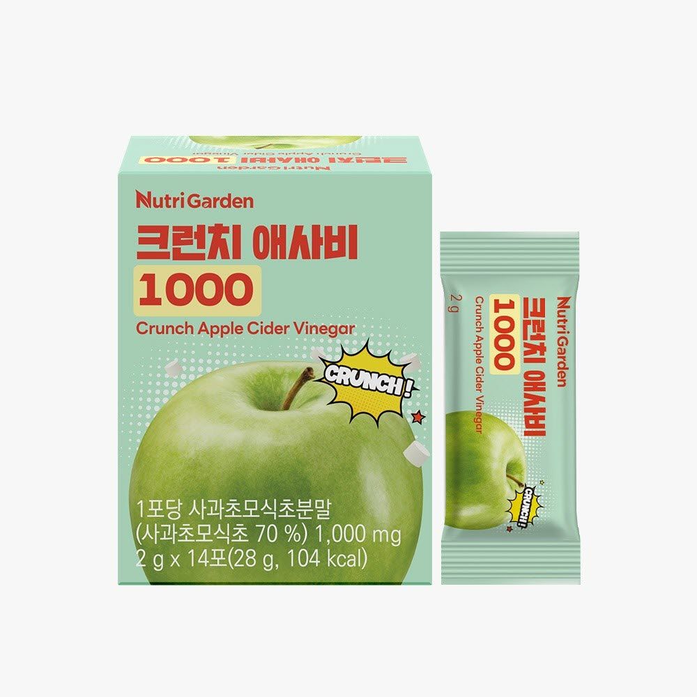 NutriGarden Crunch Apple Cider Vinegar 1000 Green Apple Flavor Diet Mother Stick 14 Pouches _ Made in Korea